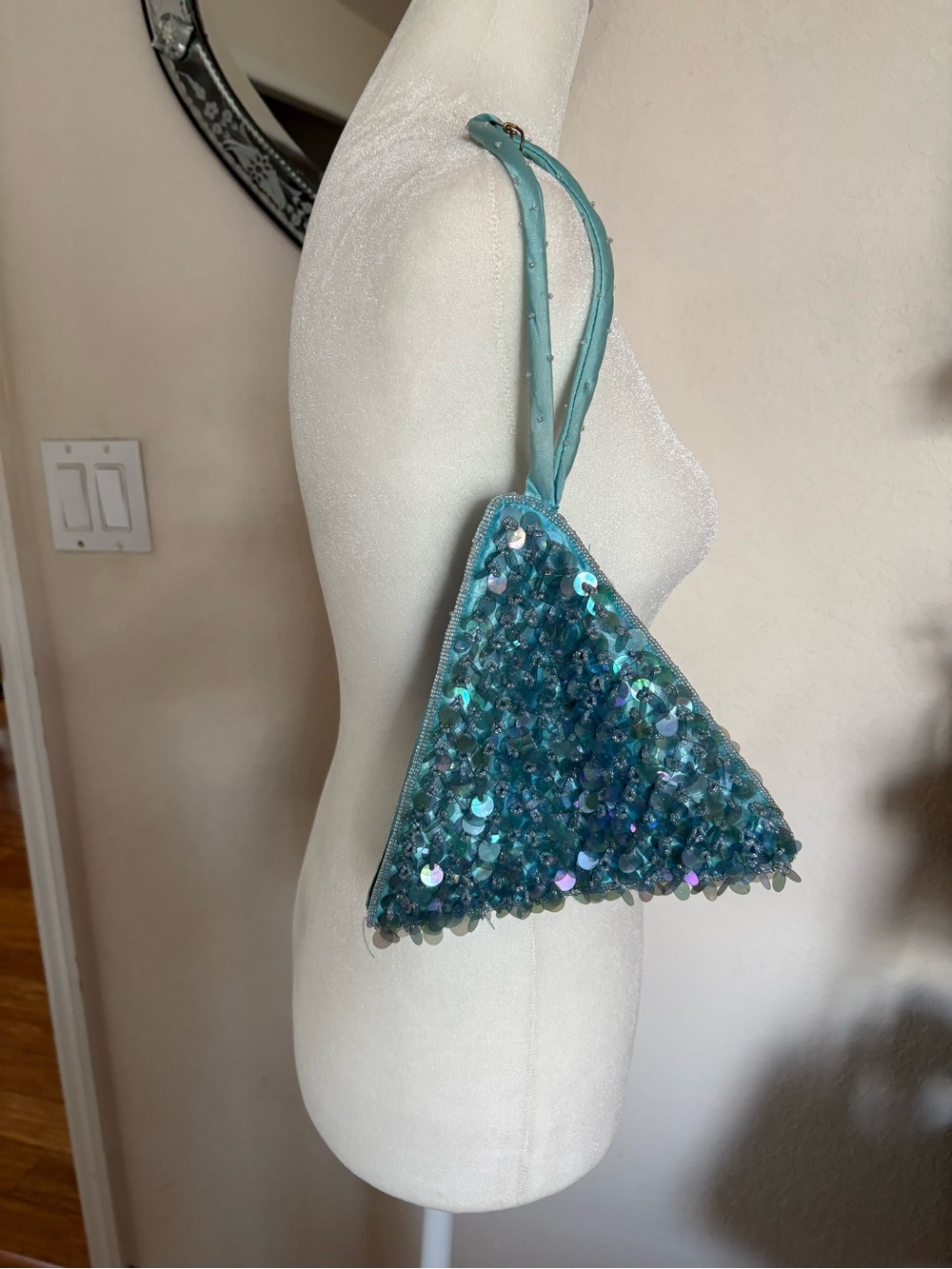 Teal Sequin Triangle Wristlet Clutch